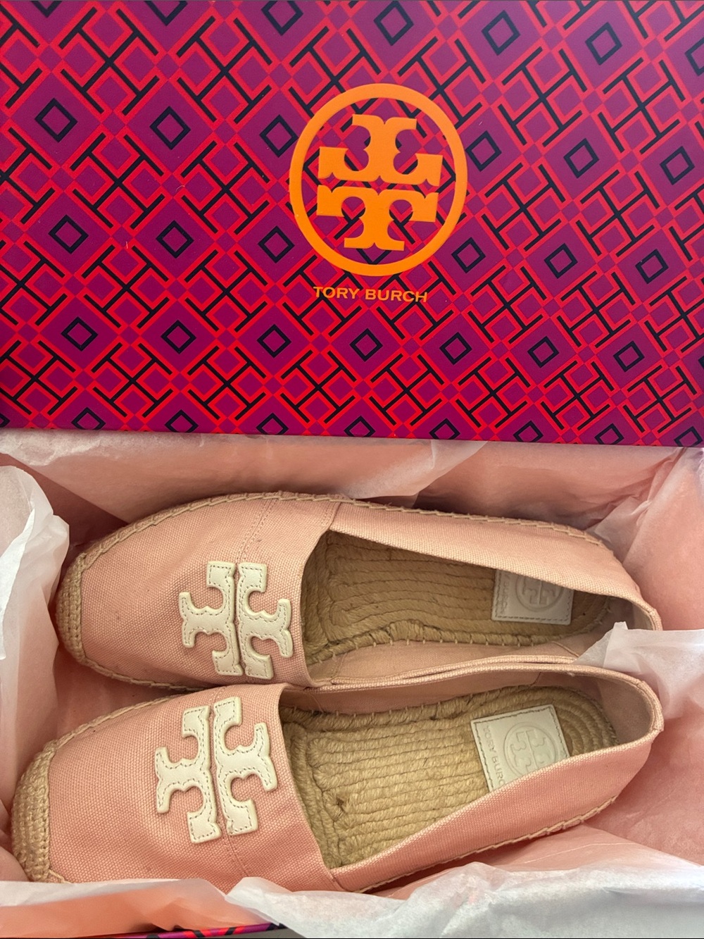 Tory Burch Blush Pink Canvas Espadrille Flats Size 8 - NEW WITH BOX - Authentic